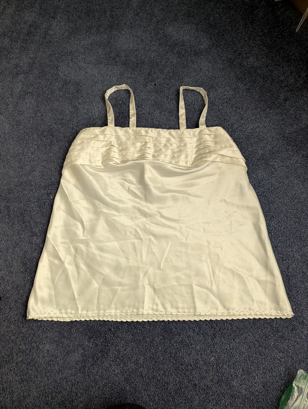 Vintage Made In USA Silky White Scalloped Coquette Tank Top Camisole Pleated